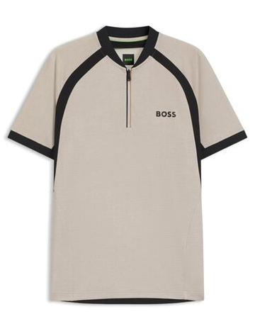 Мужская теннисная футболка BOSS MatchМяч TOC Zip-Neck Slim-Fit - light beige