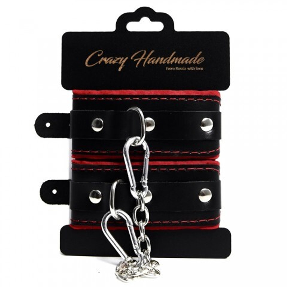 Наручники скругленные черные с мягкой красной подкладкой