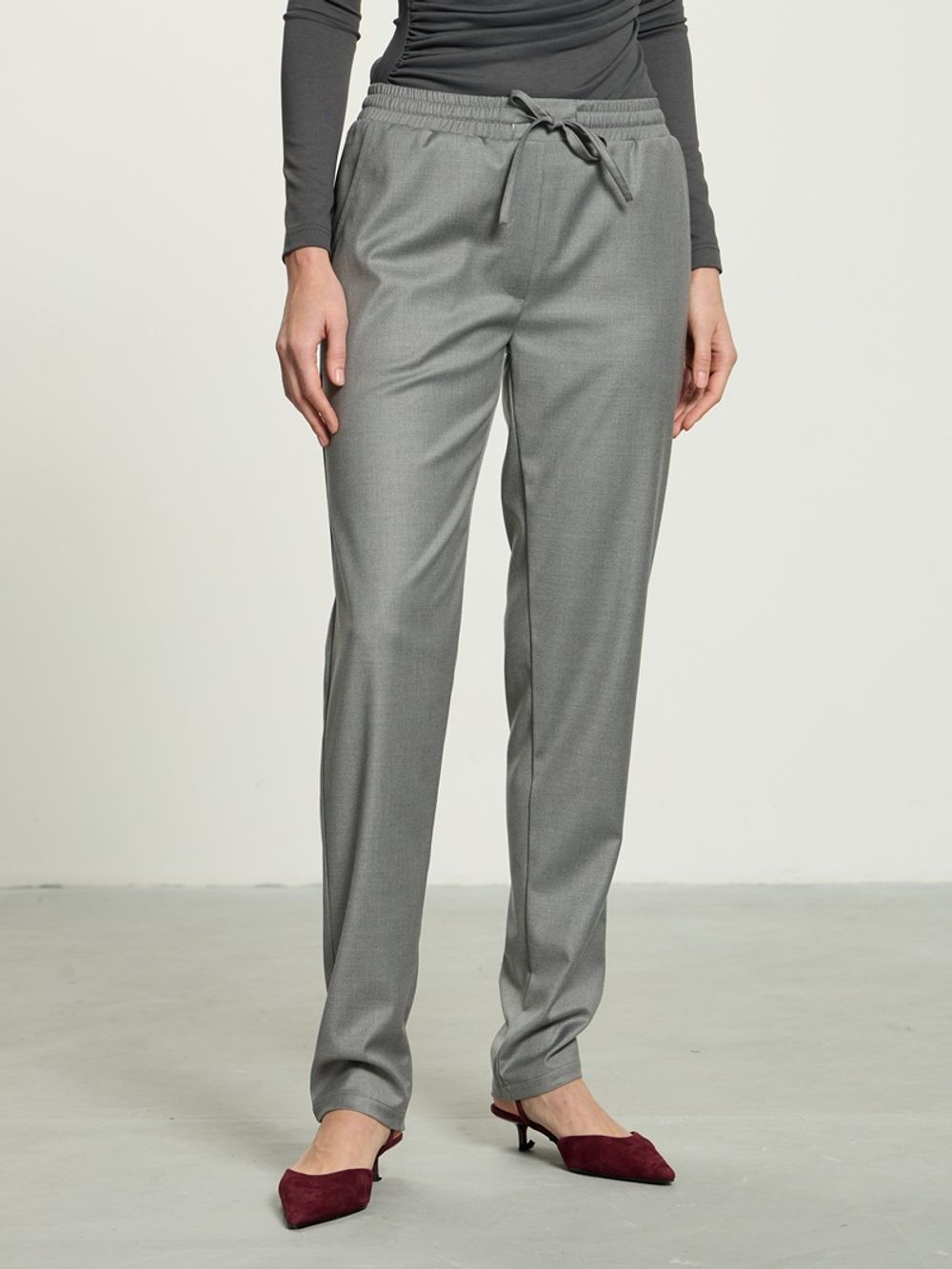 Брюки Чинос на резинке серые смесовая шерсть