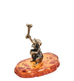 AM- 559 Фигурка «Собака с косточкой» (латунь, янтарь)