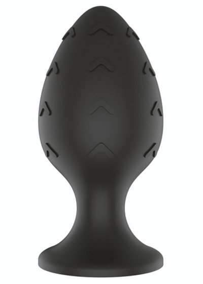 Черная средняя силиконовая анальная пробка с рельефом в виде галочек (Цвет: черный)