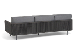 "Джелло" диван 3-местный плетеный из роупа, каркас алюминий темно-серый (RAL7024) муар, роуп темно-серый круглый, ткань темно-серая 027