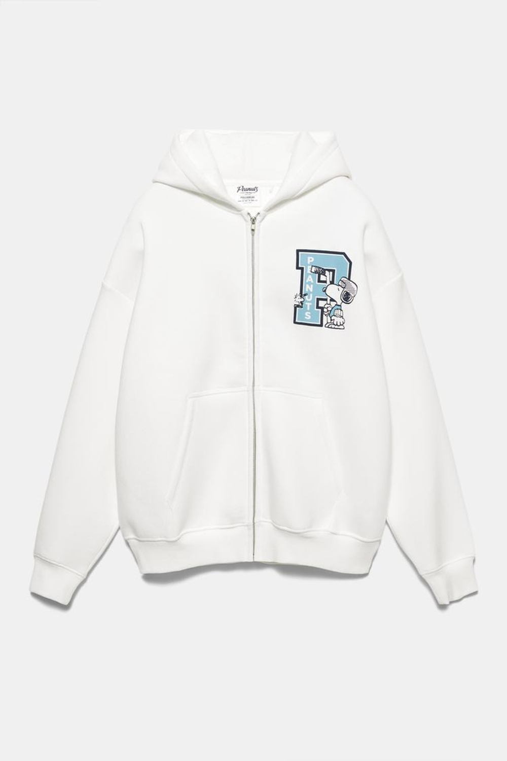 PULL&BEAR Толстовка с капюшоном и застежкой-молнией с принтом «Peanuts», белый
