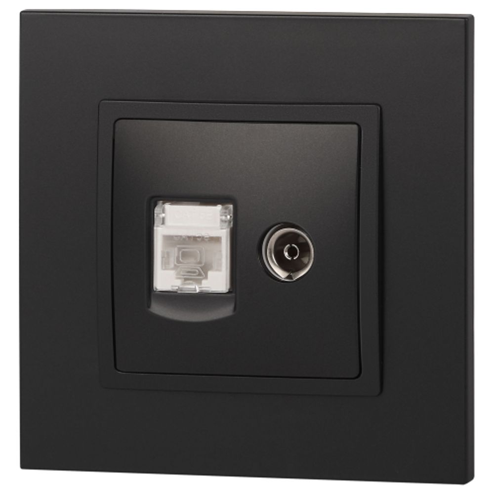 Розетка ЭРА Elegance 14-3110-05 RJ45+TV IP20 антрацит
