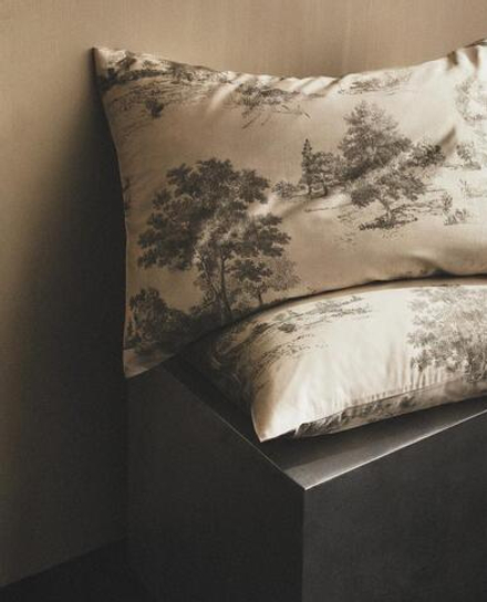 ZARA HOME НАВОЛОЧКА ИЗ САТИНА С УЗОРОМ ТУАЛЬ-ДЕ-ЖУИ, СЕРЫЙ