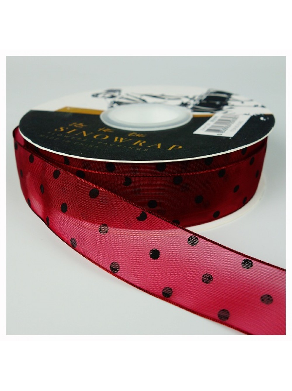 Лента Органза с точками Бордовый / 25 мм * 22,85 м (Китай)