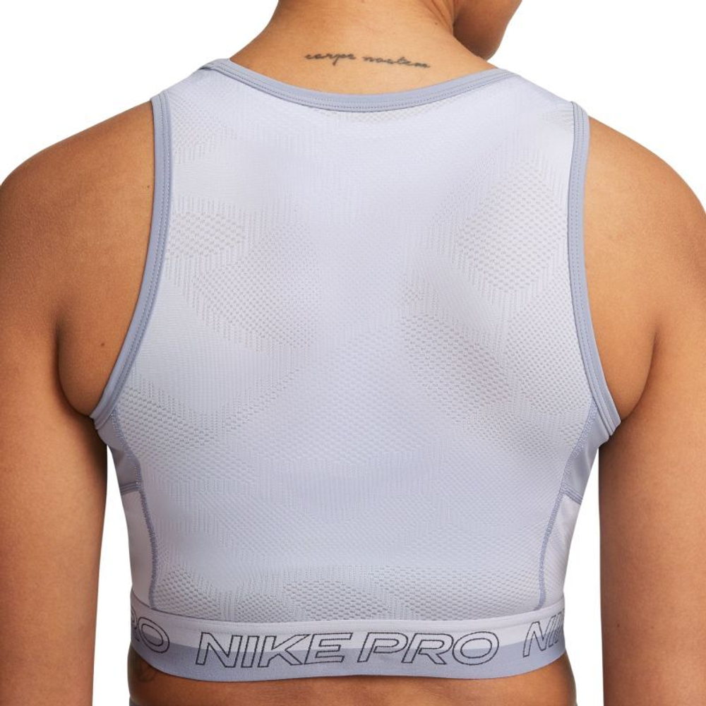 Женский топ теннисный Nike Pro Dri-Fit Cropped Training Tank Top - indigo haze/oxygen purple/gridiron