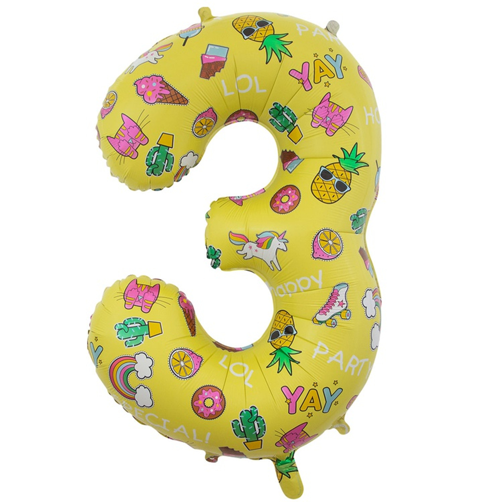 Шар фольгированный Цифра 3 81 см (Желтый)