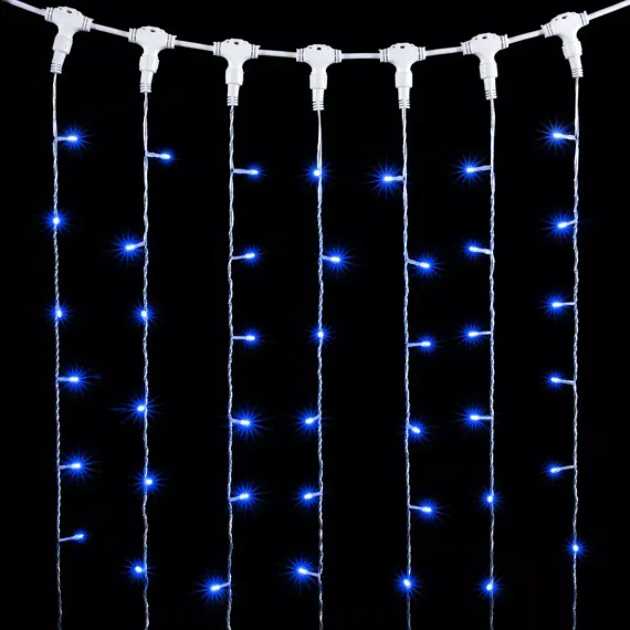 Светодиодный занавес 1*6 м., 600 синих LED ламп, прозрачный провод ПВХ, LTC (PCL601-10-2B)