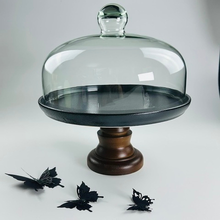 Lenardi 235-056 Тортовница 28см на ножке со стеклянной крышкой BLACKWOOD в под.уп.(х4)Фарфор