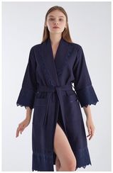 Халат женский вафельный бамбук  0479 синий  NUSA