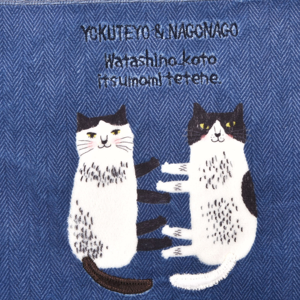 Сумка женская с котами, через плечо, на молнии и карманом для напитков "NAGONAGO", джинсовый синий, 23-6552-2, KUSUGURU