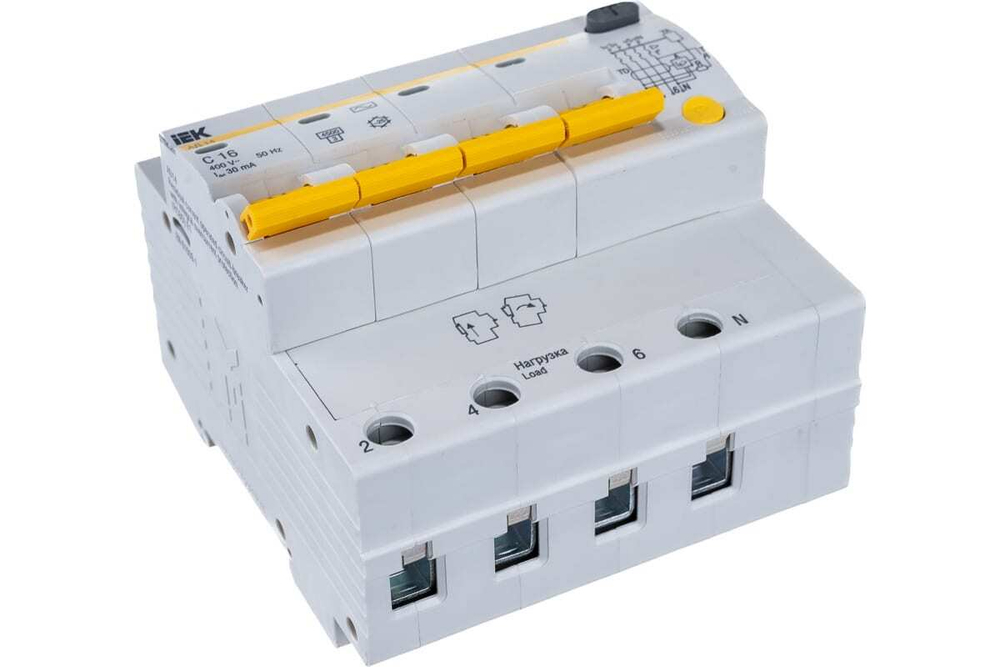 Дифференциальный автоматический выключатель АД14 4Р 16А 30мА IEK