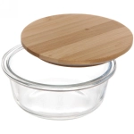 Контейнер стеклянный 400мл «Хай-Тек» круглый с бамбуковой крышкой
