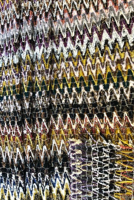 Трикотаж принт зигзаг, коричневый, желтый, белый, черный, дизайн MISSONI