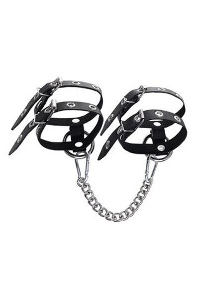 Черные однослойные кожаные оковы из двух ремешков (Цвет: черный)
