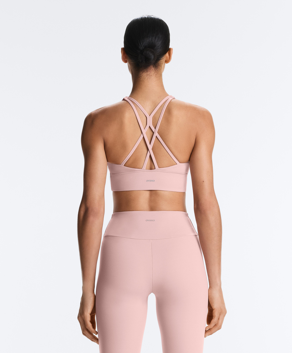Oysho Спортивный бюстгальтер с бретелями на спине, нежно-розовый