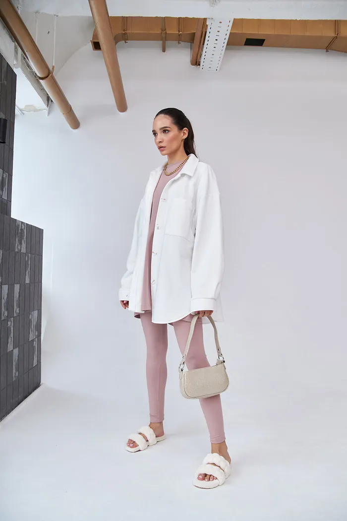 Рубашка оверсайз из футера без начеса кремового цвета