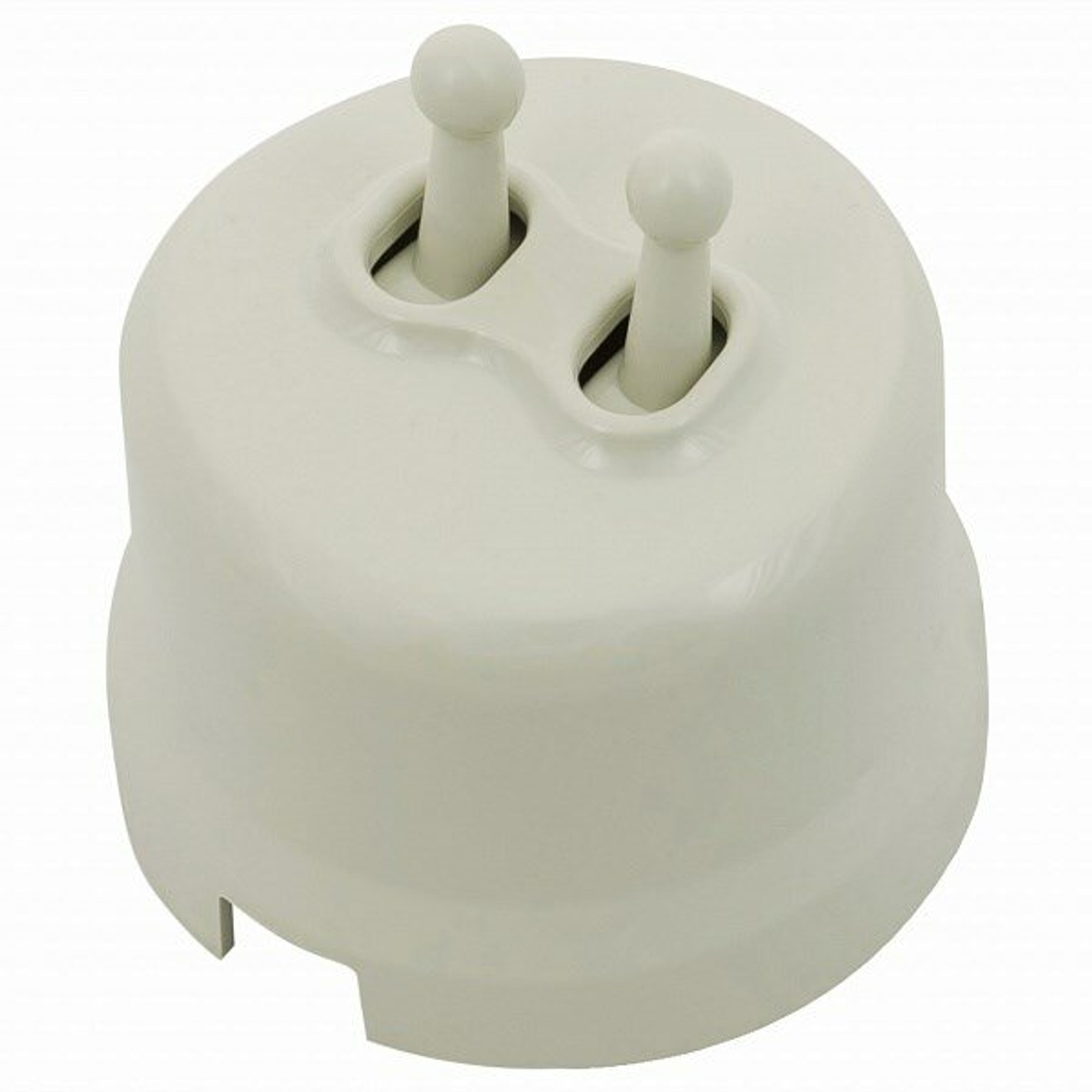Ретро выключатель 2-х тумблерный, пластиковый, Слоновая кость, Bironi B1-232-211 / 2 группы света