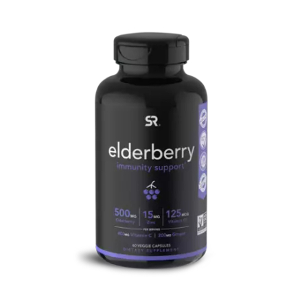 Sports Research, Бузина с витамином С и цинком, Elderberry immunity support, 60 капсул