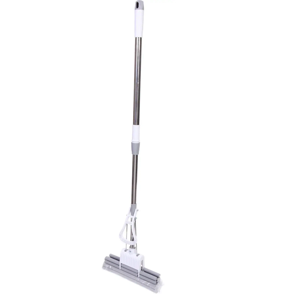 Швабра с губкой ПВА металлическая ручка 90-110 см(отжим двойной ролик, насадка 27см)