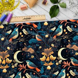 Ткань оксфорд 210 полуночные лунные птицы