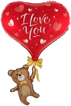 Купить шарик с гелием мишка с красным сердцем на 14 февраля