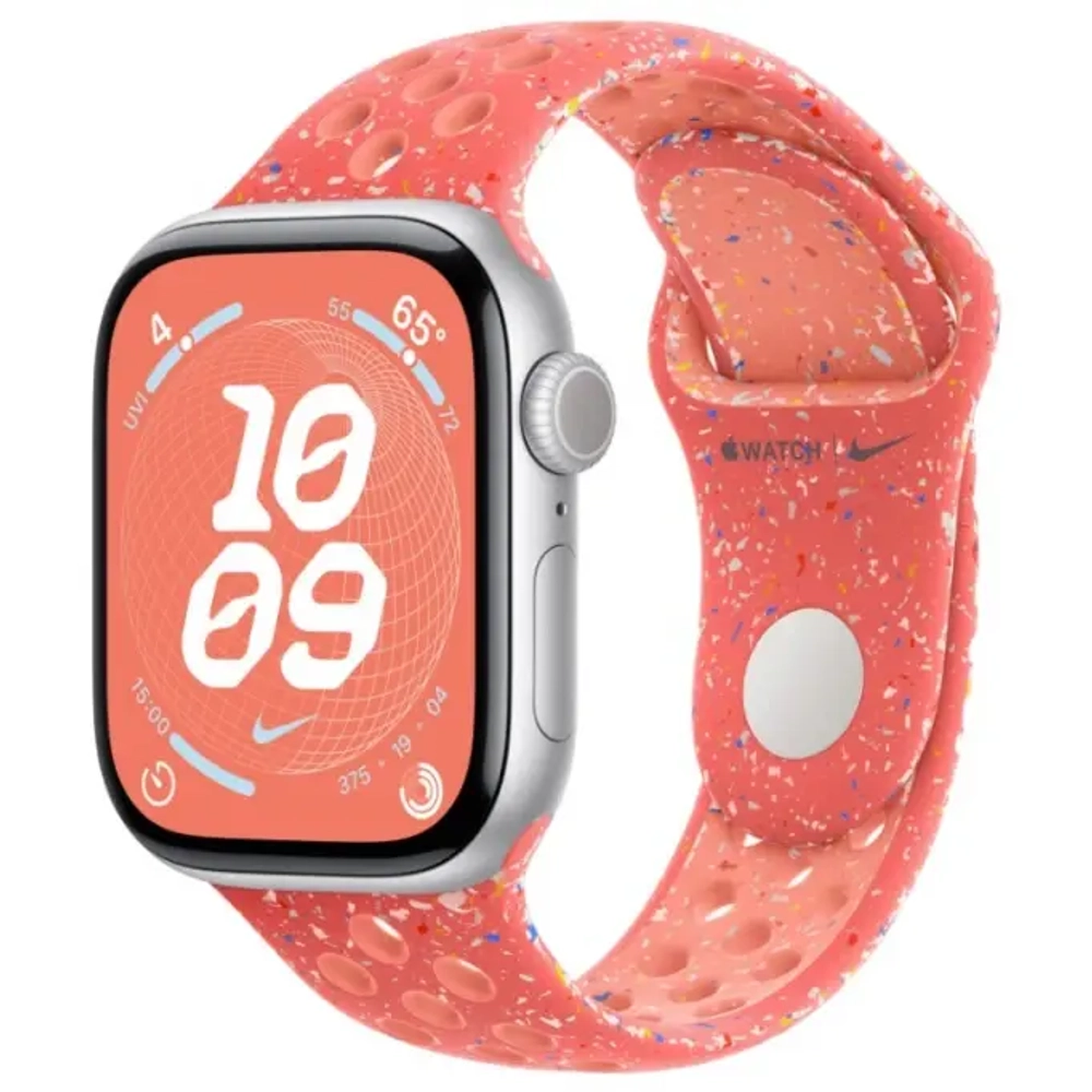 Apple Watch Series 10, 42 мм, серебристый алюминий, спортивный ремешок Nike цвета "Magic Ember"