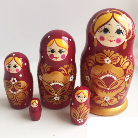 Матрешка "Бордовая золотой цветок" 5 кукольная. Высота самой большой куклы 14-16см