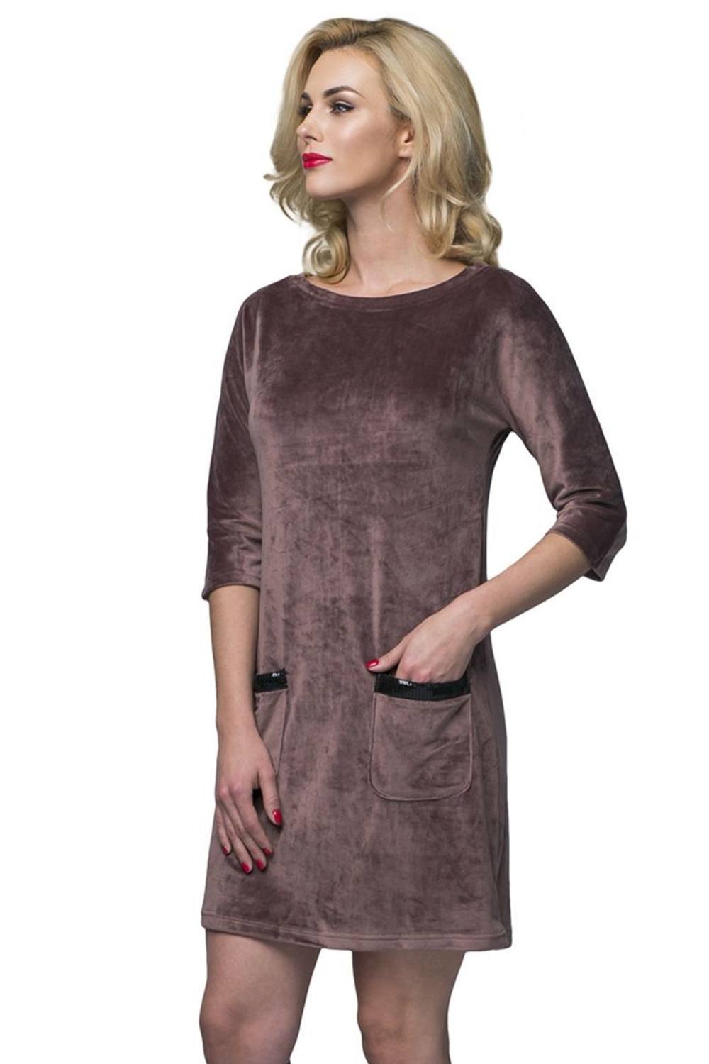 Короткое платье с пайетками на кармашках (Размер: XL) (Цвет: голубой)