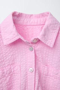 ZARA РУБАШКА ИЗ РЕЛЬЕФНОЙ ТКАНИ С УЗЛОМ, РОЗОВАТЫЙ