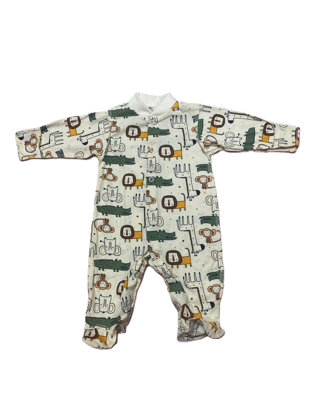 Комбинезон с закрытой ножкой на кнопках из кулирки (100% хлопок) с антицарапками и швами наружу на рост 56 см