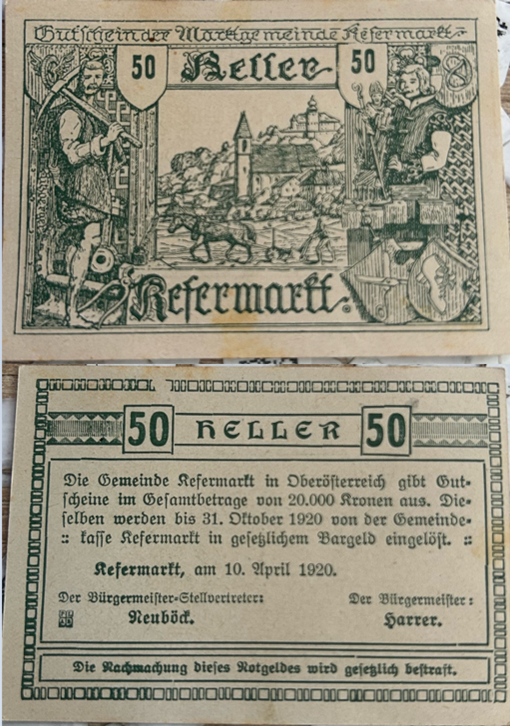 Австрия 50 геллеров 1920 Кефермаркт aUNC