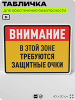 Табличка для обеспечения безопасности "В этой зоне требуются защитные очки", для производства, предприятия, организаций, 40х30 см, Silver Plane x Айдентика Технолоджи