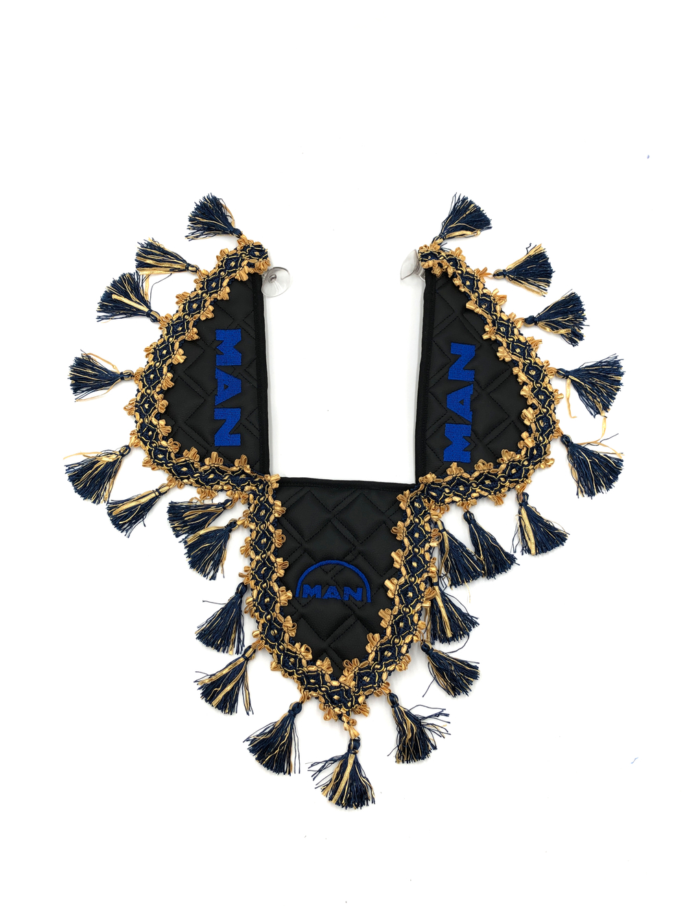 Вымпел тройной MAN (экокожа, черный с синими кисточками)