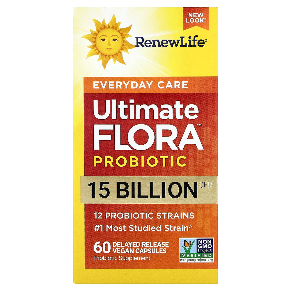 Renew Life, Ultimate Flora™, пробиотик для ежедневного приёма, 60 веганских капсул с отсроченным высвобождением
