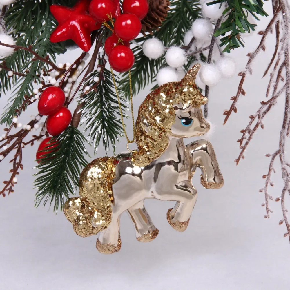 Ёлочная игрушка «Сказочный единорог» 9*3*10 см, шампань