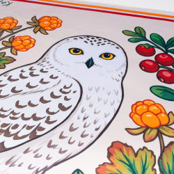 Шейный платок «Сова и ягоды», 70×70 см