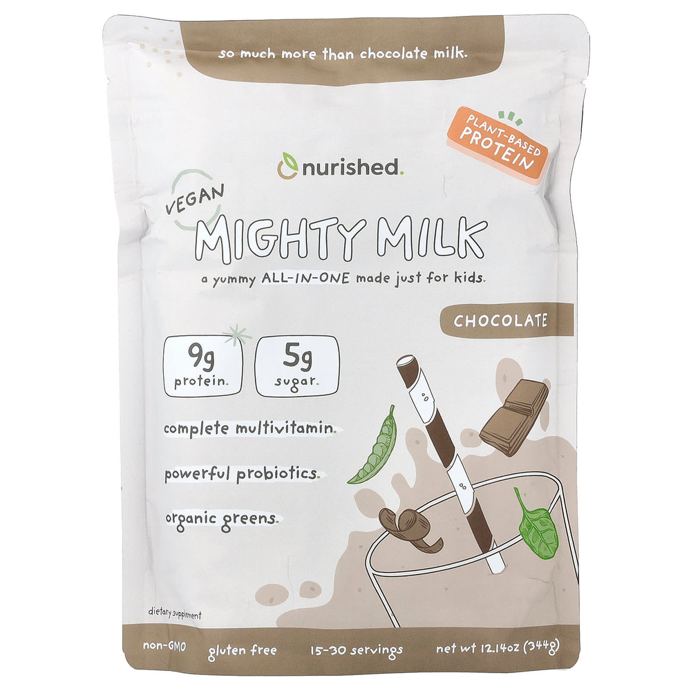 Nurished, Vegan Mighty Milk, шоколад, 344 г (12,14 унции)