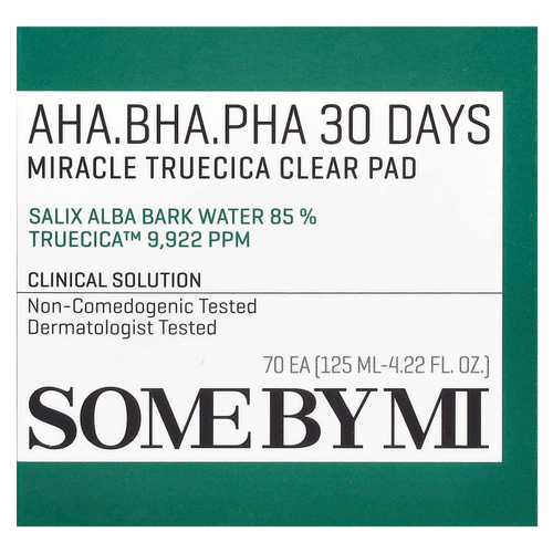 SOME BY MI, AHA / BHA / PHA 30 Days Miracle Truecica Clear Pad, 70 тампонов, 125 мл (4,22 жидк. унц.)