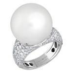 Кольцо с Морским Белым Жемчугом и Бриллиантами, R0249-1/1
