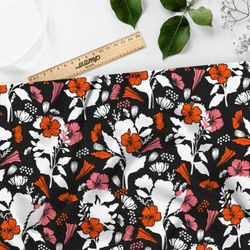 Ткань барби контрастные оранжевые цветы