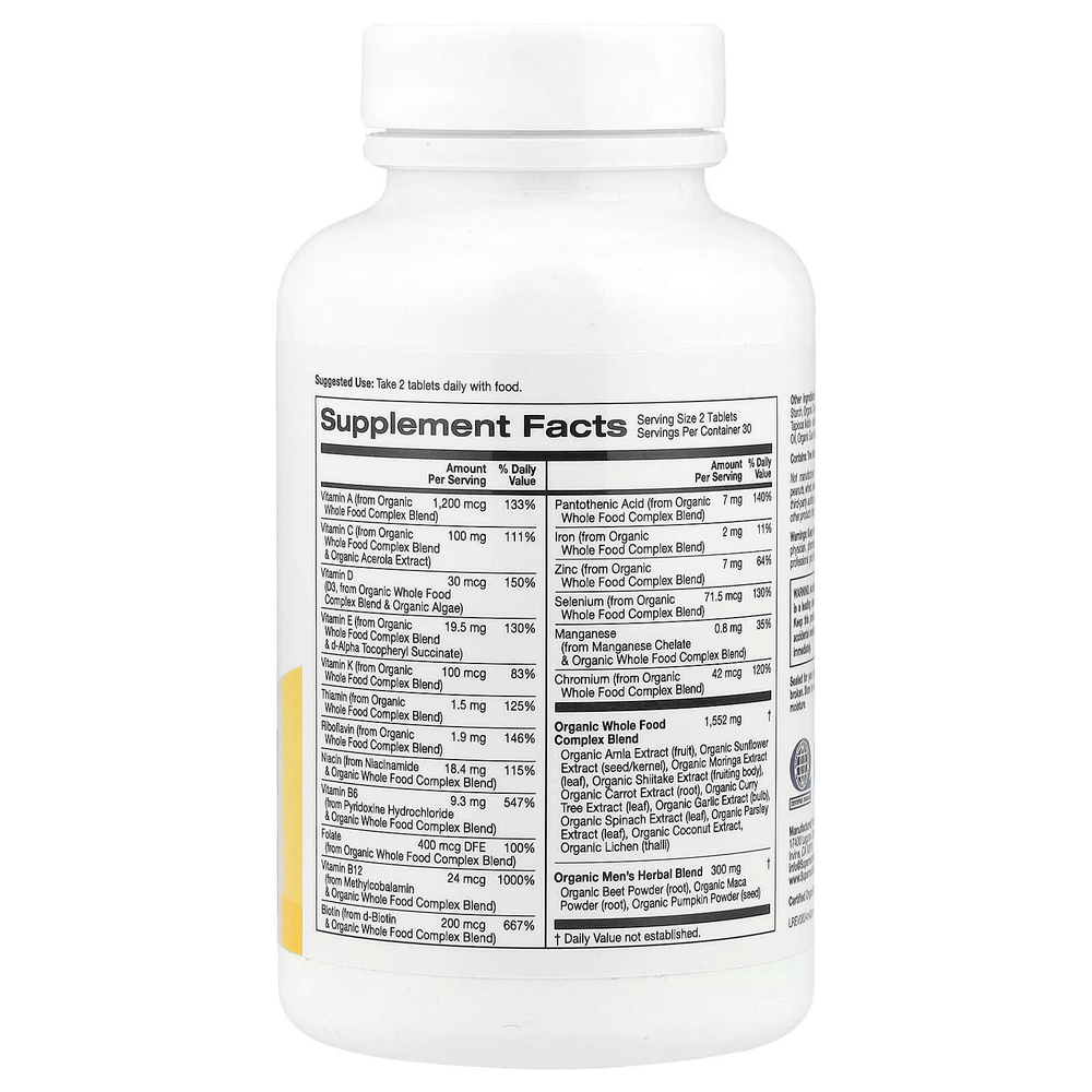 Super Nutrition, мультивитамины из органических цельных продуктов для мужчин старше 40 лет, с экстрактами органической амлы, органического подсолнечника, органической моринги и органического шиитаке, 60 таблеток