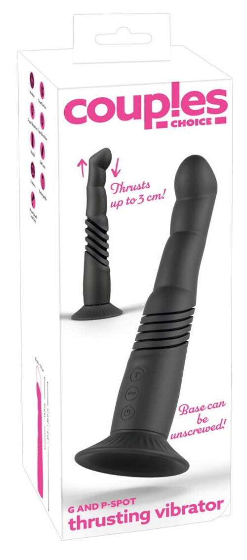 Черный вибратор с поступательными движениями G and P-Spot Thrusting Vibrator - 23 см.