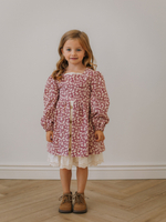 Платье с рюшами в цветочек, Бордовый