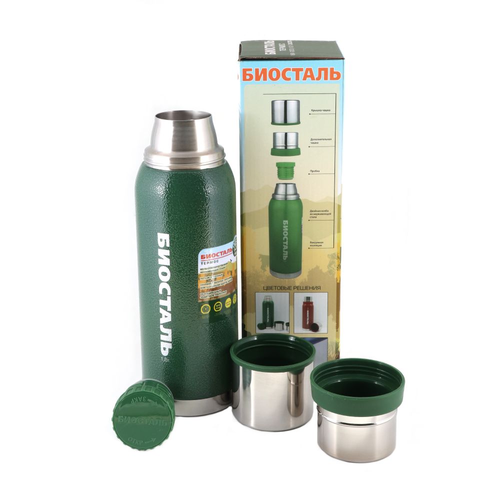 Термос &quot;Биосталь-ОХОТА&quot; с узкой горловиной, 2 чашки, 1,2 л/12/