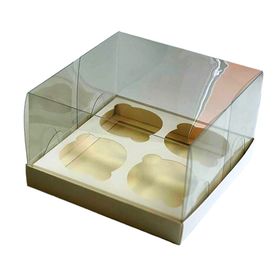 Коробка для 4 капкейков ПРЕМИУМ с прозрачным куполом 16х16х10 см