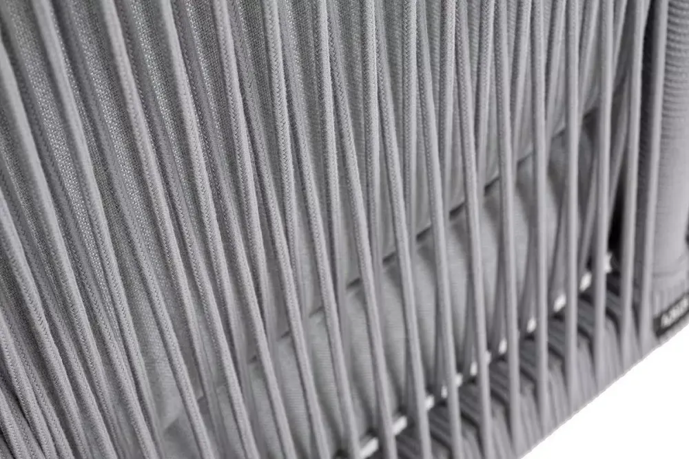 "Канны" угловой модуль плетеный из роупа, каркас алюминий белый шагрень, роуп светло-серый круглый, ткань светло-серая