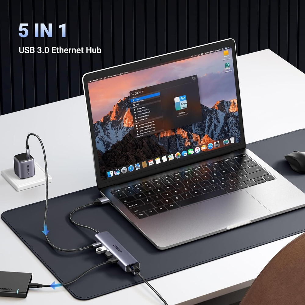 Конвертер USB 3.0 на LAN RJ-45,10/100/1000 Mbps + USB HUB 3 port, 0.2m UGREEN 60554