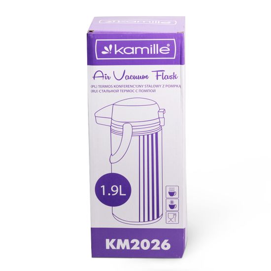 Термос 1900 мл. со стеклянной колбой и помпой Kamille KM-2026